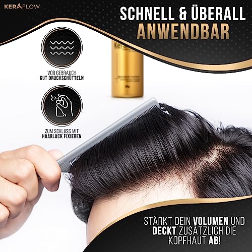 KeraFlow Streuhaar [Dunkles dunkelbraun] 28g - Schütthaar zur Haarverdichtung - Haarfasern für dichtes Haarvolumen gegen Haarausfall, kahle Stellen und dünnes Haar - Hair Fibers für Damen & Herren