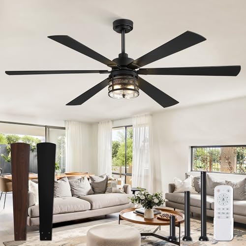 Fanbulous 65" Farmhouse Ceiling Fans with Lights and Remote,Industrial Large
