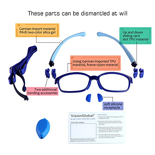 Image of VisionGlobal Blue Light Blocking Glasses for kids, Anti Eyestrain and Blurry, Computer Glasses, Anti Glare