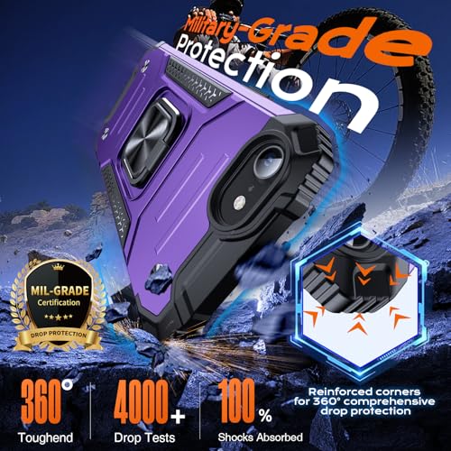 Image of Anqrp Heavy Duty Case for iPhone 6 /7 /8 /SE /SE2 Case with Enhanced Ring Holder Grip Stand, Military Grade Shockproof Rugged Drop Protective Silicone Hard Slim iPhone SE Phone Case Cover,Purple