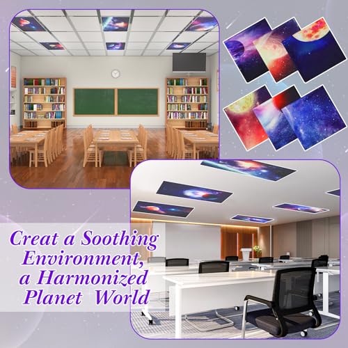 Image of VIHOSE 6 Pcs Fluorescent Light Covers for Ceiling Lights Classroom Magnetic Light Covers Classroom Filters Office School Drop Ceiling, 4 x 2 ft(Galaxy)