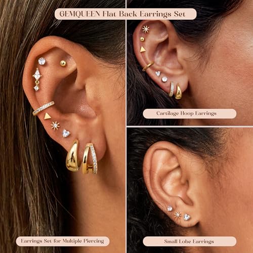 Flat Back Earrings : Hypoallergenic 14K Gold Plated Surgical Steel Earrings for Sensitive Ears - Chunky Hoop Huggies Earring Dainty Cartilage Helix Muliple Piercing Jewelry for Women Men3