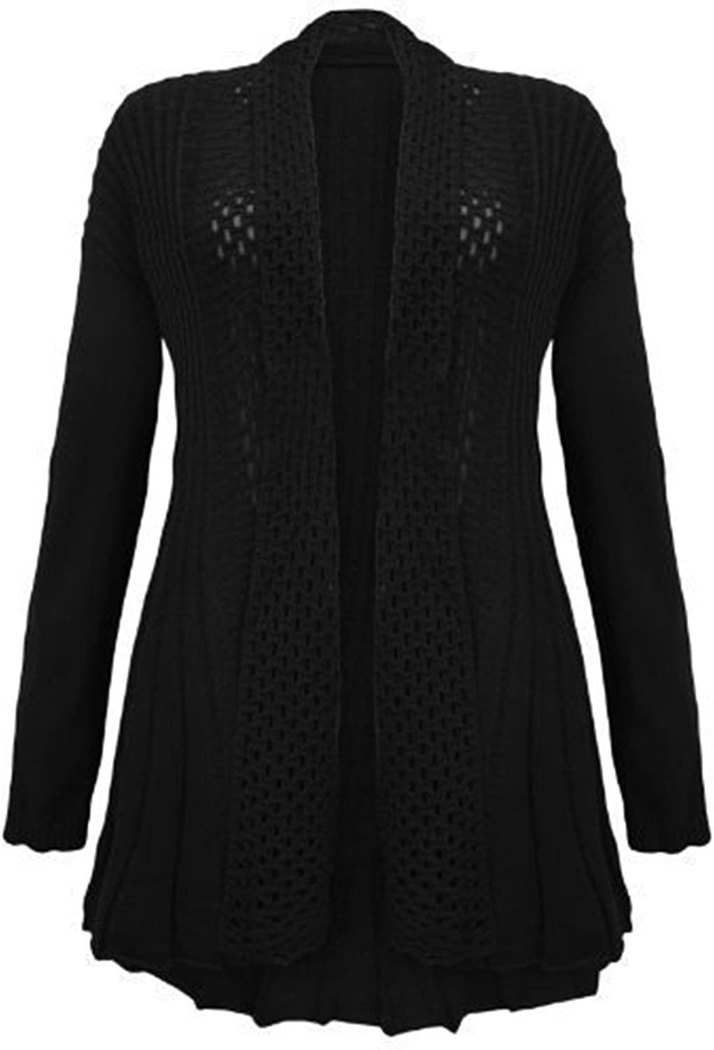 GirlzWalk New Women's Crochet Knitted Waterfall Boyfriend Cardigan Plus Size (XXXL, Black)