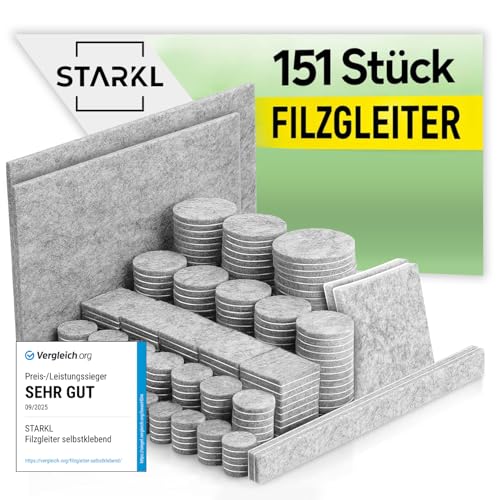 Filzgleiter selbstklebend Grau 151 Stück (4 mm) I Filzgleiter für Stühle I Möbelgleiter aus hochwertigem Nadelfilz I Filz selbstklebend I Stuhlgleiter I Klebefilz für Möbelfüße