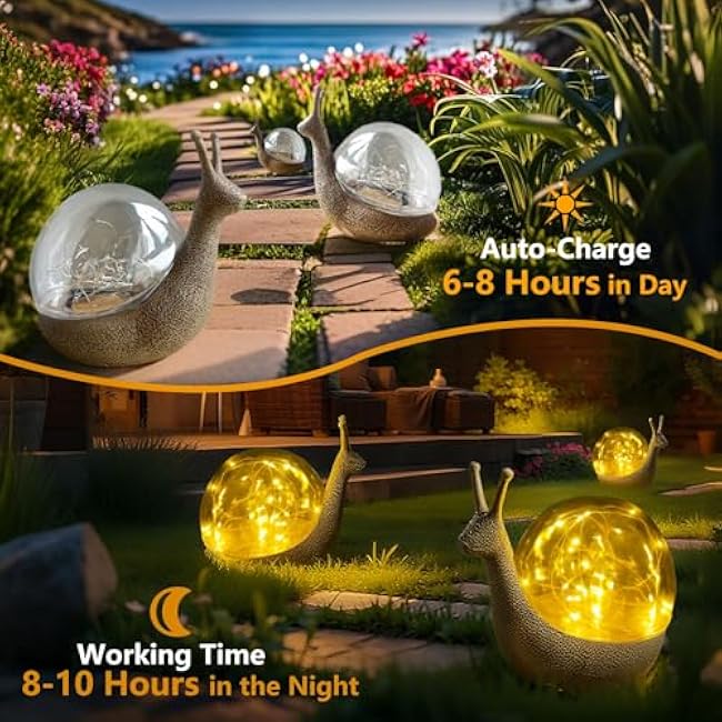 Solar Snail Garden Statues Light Outdoor Decor,9.84¡Á7.87 Resin Figurines with LED Globe Lamp Art Decorations for Outside Yard Lawn Patio Porch Balcony,Unique Gifts for Women Mom Grandma