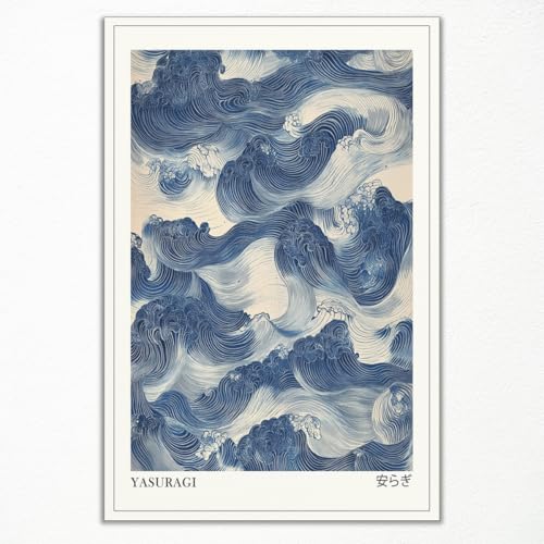 XMQQLL Japanese Canvas Wall Art, Japanese Nature Landscape Poster, Abstract Blue Japandi The Giant...