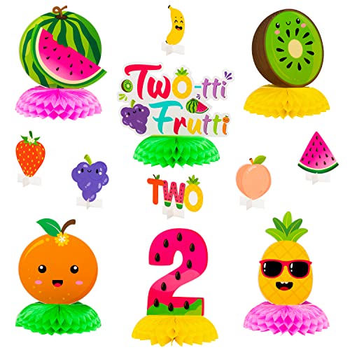 PANTIDE Twotti Frutti 2nd Honeycomb Centerpieces Table Toppers Hawaiian Summer Fruit Watermelon Pineapple Strawberry Table Decor Party Decorations Supplies for Baby Girls 2 Years Old Birthday 12 Pcs