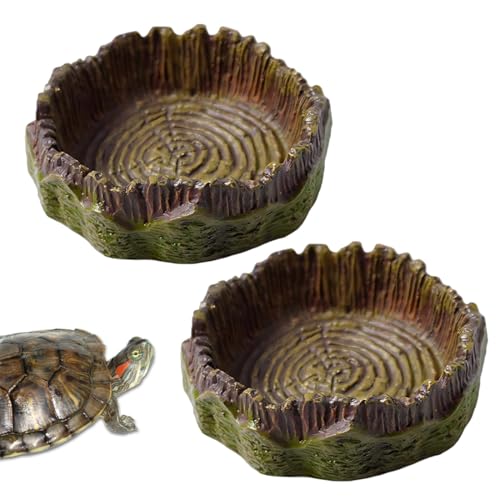GNALIA Terrario Tortugas Tierra 2 Piezas, Cuencos Agua Y Comedero Para Reptiles 11.5Cm Amarillo, Accesorios Para Tortuga Gecko Serpiente
