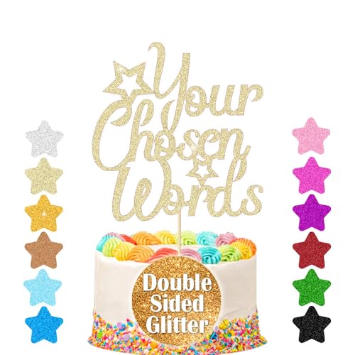 Personalised Cake Topper | Customized Birthday Cake Decorations. Double Sided Glitter Card Text Customized | Birthday or Wedding Party Multicolour Glitter Cake Decoration(Champagne Gold)