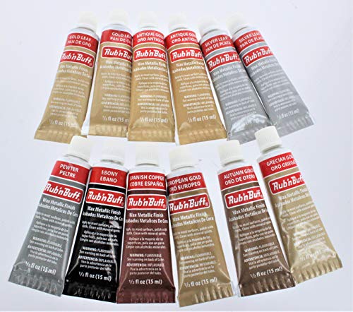 Amaco Rub 'N Buff Wax Metallic Finish, 12 Tube (9 Color) Assortment (Gold Leaf, Antique Gold, Grecian Gold, Ebony, Silver Leaf, Spanish Copper, Autumn Gold, European Gold, Pewter) #TOP1