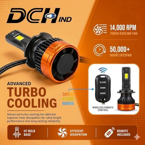 Image of 3-in-1 Tri-Color 300W H4 /H19 LED Car Headlight Bulbs - 3 Color Modes (White /Warm White /Yellow) | 40000 Lumens | Plug & Play | 2 Year Replacement | Pack of 2 with Remote