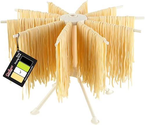 Cambom Escurridor plegable para pasta, secador de fideos de plástico con 10 asas de barra (blanco)