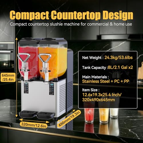 Image of Commercial Slushie Machine, 8L x 2 Dual Tank Margarita Machine