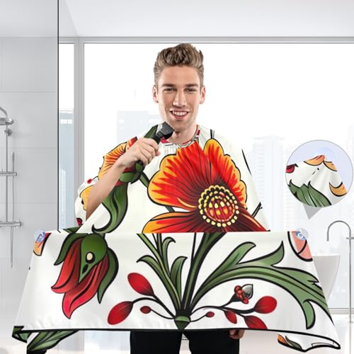 Capa para corte de cabello profesional con patrón floral rojo impermeable con cierre ajustable de broche para barbería y estilismo miniatura 6