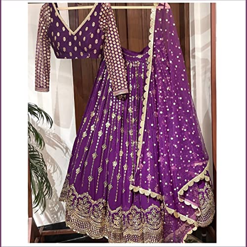Image of DhrishafashionWOMEN'S Georgette Semi-Stiched lehnga (SF-ver12no Purple1 Free Size)