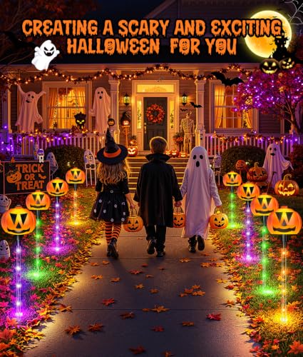 12-Count Ahaorigin Solar Halloween Pumpkin Pathway Lights w/ 8 Lighting Modes (2-Sets 6 Interconnected Lights) - image 5