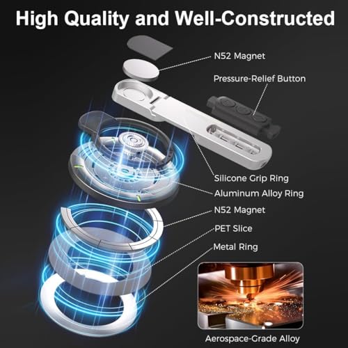 Image of Magnetic Ring Phone Holder Stand, 360 Rotatable Finger Grip, Double Sided Magnet, Adjustable Kickstand, Aluminum Alloy Mobile Stand (White)