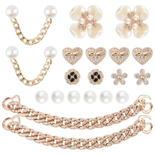 20 Pieces Crystal Bling Shoe Charms, Sparkly Aesthetic Shoe Charms, Gold Shoe Decorations for Women, Girls, Kids Birthday Christmas Party Gifts