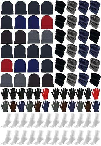 Image of 96x Winter Gloves, Beanies, Crew Socks, Neck Warmers Donation Charity Care Bulk Bundle