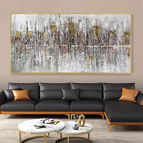 Peinture impressionniste paysage urbain sur toile moderne 90x180cm