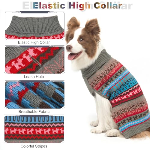 Image of Mihachi Dog Sweater - Winter Coat Apparel Clothes with Colorful Stripes for Cold Weather