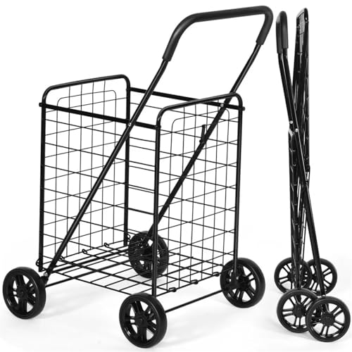 BAKYAR Carrello Multifunzionale Carrello for la Spesa Pieghevole Multifunzionale for la Spesa, for la Lavanderia, da Viaggio, Pratico Carrello Portatile Nero