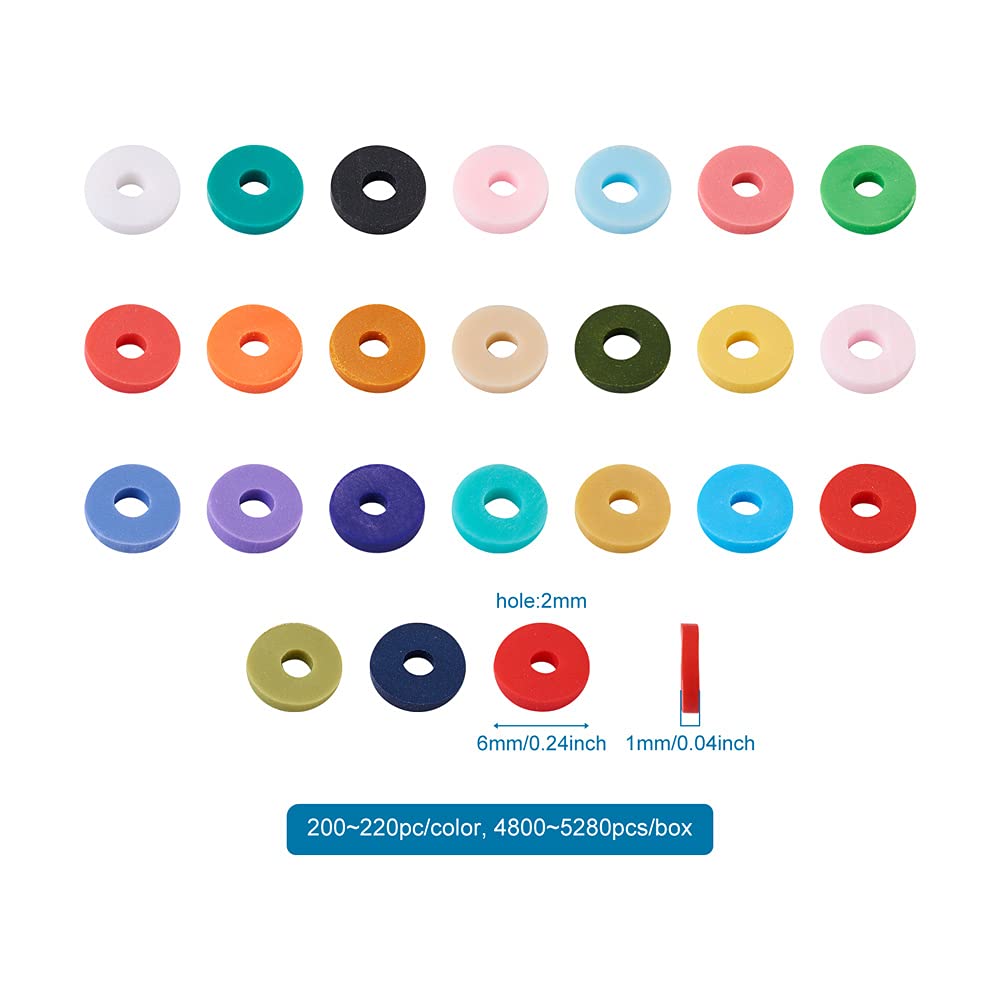 Lot De 200 Perles Rondes Plates En Argile Polymère - 4 Mm, 24 Couleurs, Pour Bijoux DIY