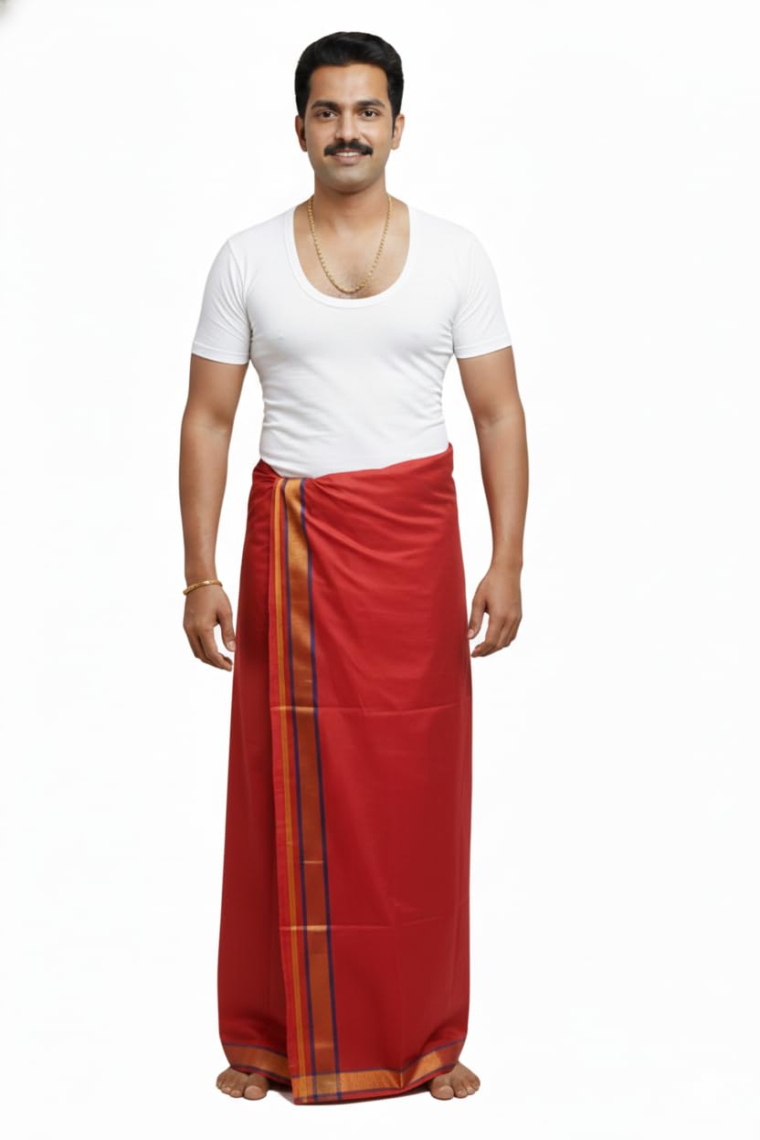 Sharan Elegance Men’s Dhoti 100% Pure Cotton Thalapathy Border 2.25 Mtrs Temple Wear Dhoti/Veshti/Mundu Single Set 1-picture-39