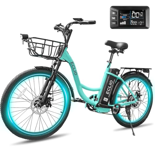 Image of 24'' Electric Bike, Peak 700W Motor 20MPH, 374.4WH Removable Battery 50Miles, Step Through City Cruiser Ebike, Commuter E Bike for Adults, 7-Speed, Front Basket, Full Suspension, UL 2849 Standard