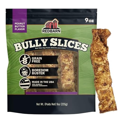 Redbarn Pet Products All-Natural Rawhide Bully Slices - Peanut Butter Flavor - Premium Grain-Free Beef Hide Treats High Protein Low Fat for Chewers - 9 oz Bag