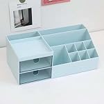 Granvela Multi-Purpose Desk Organizer or Bedside Organizer with 2 Drawers - for Makeup, Office Supplies, and School Stationery-Blue