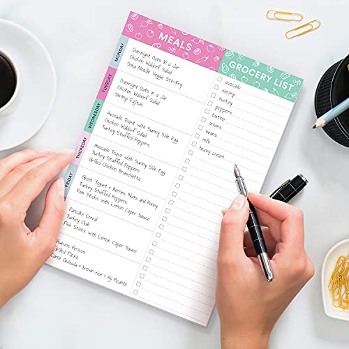 Sweetzer & Orange Purple/Teal Meal Planner Magnetic Pad | 7X10 Inch Notepad For Organized Weekly & Daily Planning | Tear-Off Grocery Checklist For Convenient Shopping | Notepads For Refrigerator Door #TOP4