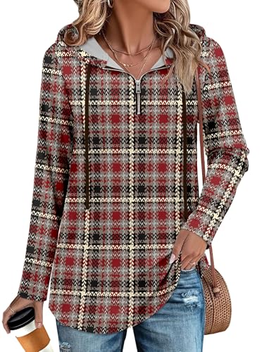 BETTE BOUTIK Womens Quarter Zip Tunic Hoodies Pullover Long Hooded Sweatshirts S-3XL