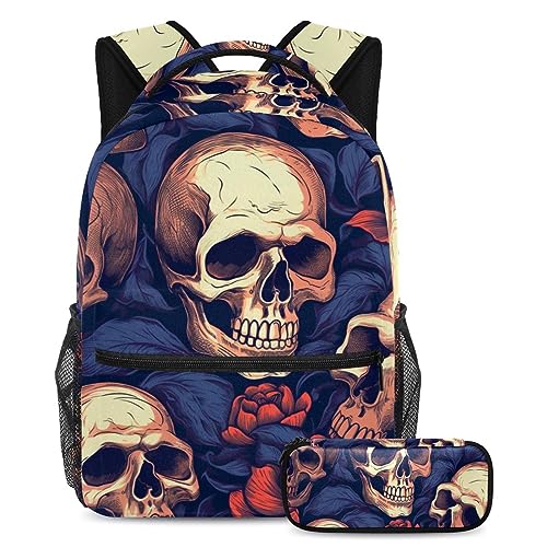 Sac à dos tête de mort multicolore et sac à livres de voyage pour adolescents