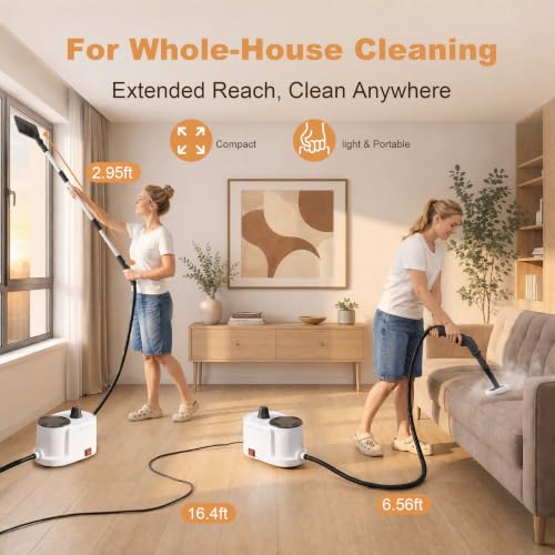 Homelike Moment 1500W High-Pressure Canister Steam Cleaner w/ 1.9L Tank, 230°F Steam & Accessories - image 4