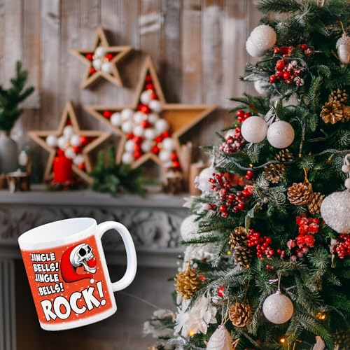 speecheese Jingle Bells Rock Weihnachten Kaffeebecher mit Totenkopf als Geschenkidee zu Weihnachten für echte Rock n' Roll Fans die selbst am Fest ihre Musik hören