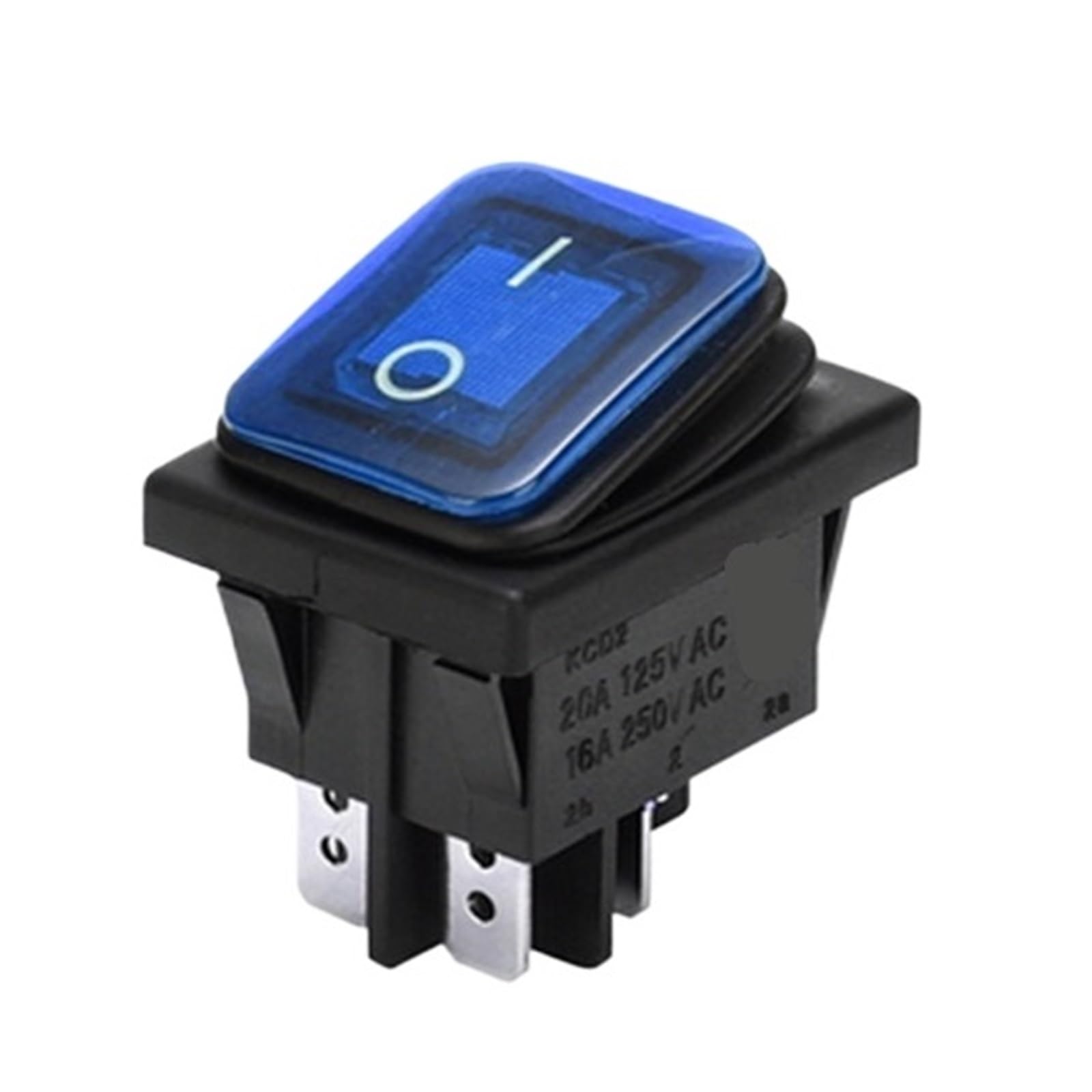 1 unidad KCD4 interruptor basculante a prueba de agua interruptor de alimentación 2 posiciones 4 pines/6 pines autobloqueo 16A 250VAC/ 20A 125VAC(Blue,4-pin)