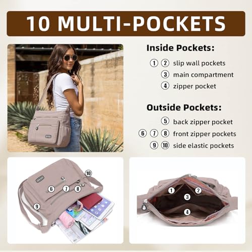 Image of Crossbody Bag for Women, Multi Pockets Waterproof Nylon Shoulder Handbag, Lightweight Crossbody Purse for Ladies