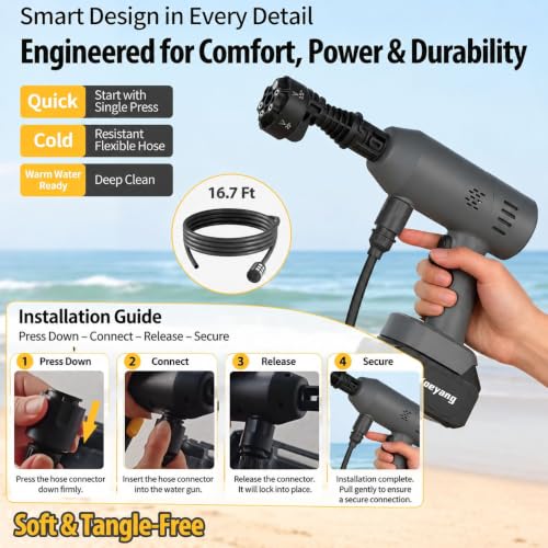 Image of Yoeyang Portable Mini Handheld Cleaning Tool with 2 Batteries | Lightweight Compact Spray Tool with 6-in-1 Nozzle for Car Patio Fence Window Garden Outdoor Use(Grey)