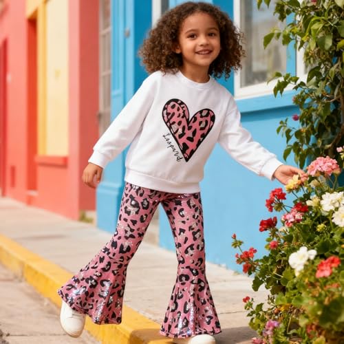 Image of Toddler Girl Clothes Long Sleeve Cartoon & Letter Graphic Top + Fruit Stationery Print Flared Leg Pants
