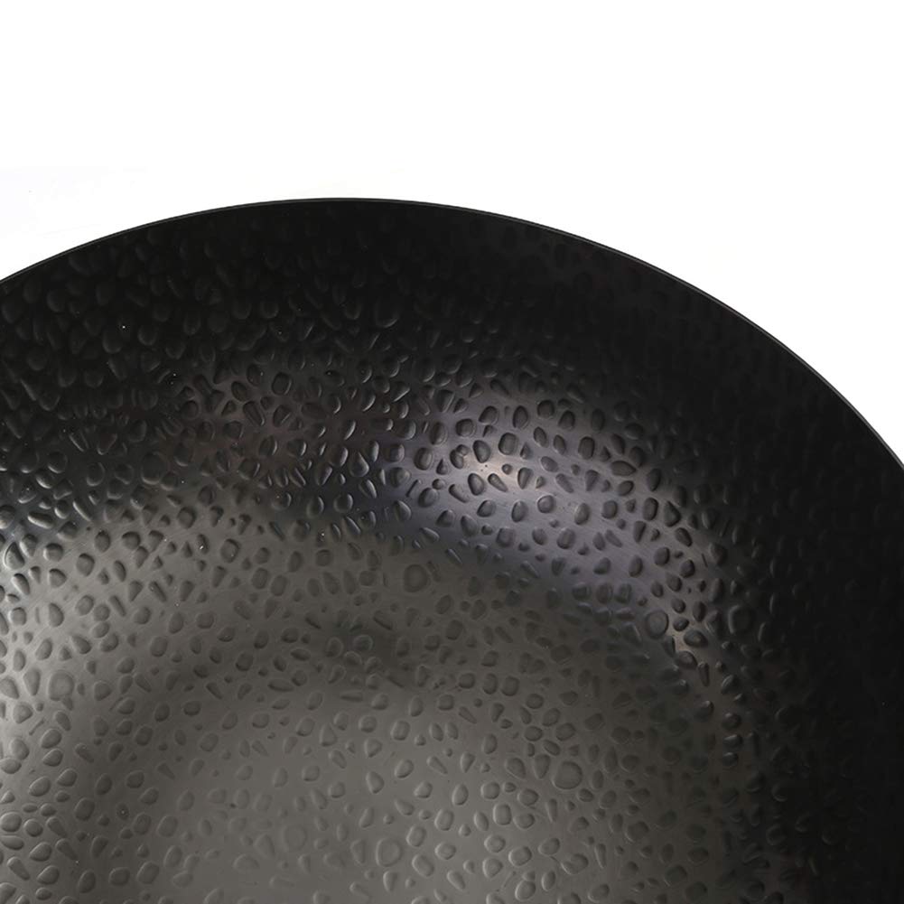 Sin Recubrimiento Wok Pan, 12,5 Pulgadas (Wok De Fondo Plano De 32 Cm) - Hecho De Hierro Puro Wok Martillado A Mano, Apto Para Cocina De Inducción, Gas Electrico Y Natural