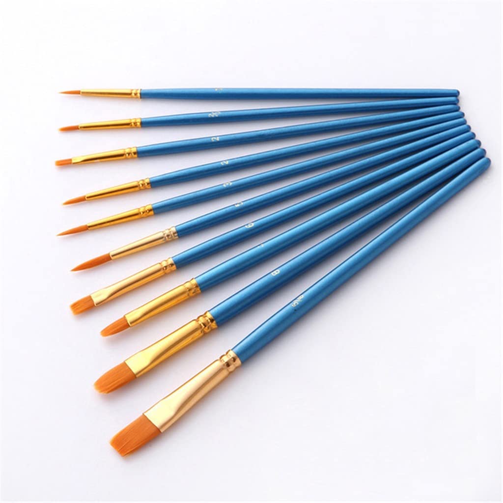DUYHBAWRS 10Pcs Paint Brushes Set Nylon Hair Painting Brush Oil Acrylic Gouache Brush Watercolor Pen Professional Art Supplies(Blue)
