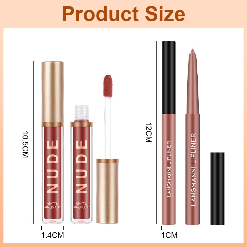 LOPHE Matte Liquid Lipstick Lip Liner Set,Lip Liner and Lip Gloss, 6PCS Nude Lipstick Set including Automatic Lipliner - Image 2