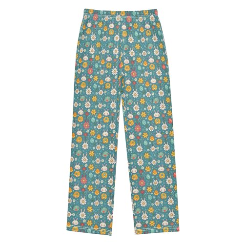 Leaves Flower Rabbit Long Pajama Pants Bottoms Soft Sleepwear with Pockets