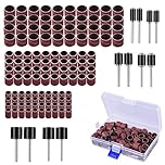 AUSTOR 132 Pieces Rubber Sanding Drum with Free Box, Including 120 Sanding Bands and 12 Drum Chuck for Dremel Rotary Tools