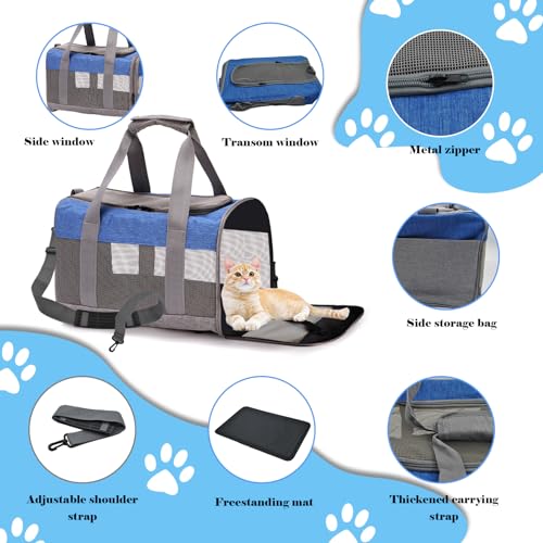 Image of Soft Sided Pet Carrier for Cat,Airline Approved Cat Carriers Collapsible Portable Kitten Travel Crate Breathable Ventilated Grey Blue Puppy Carrying Bag Under to 12 Lb