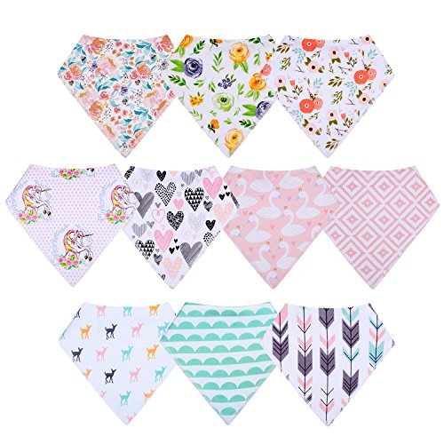 10-Pack Baby Girl Bandana Drool Bibs Gift Set For Drooling Teething By Miiyoung #TOP1