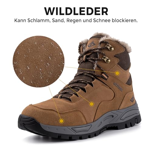 JACKSHIBO Winterschuhe Herren Winterstiefel damen mit Warm Gefüttert Wasserdicht Schneeschuhe Rutschfest Wanderschuhe Trekkingschuhe Winter Outdoor Schneestiefel Winterboot Braun 43-EU