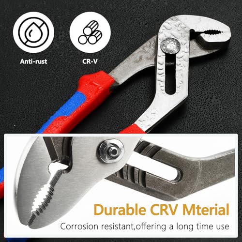 4-Piece Groove Joint & Water Pump Pliers Set - 12/10/8/6 Inch Adjustable Tongue and Groove Pliers for Plumbing & Home Repair (Blue & Red) - Thumbnail 6