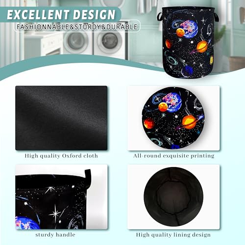 Image of Starry Sky Planets Laundry Basket Oxford Cloth Foldable Hamper 18.9x16.5 In